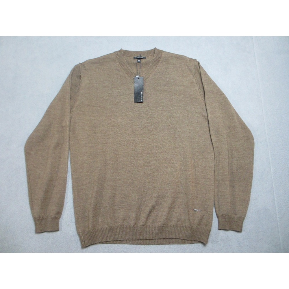Merino Wool Sweater Mens Large 52 Brown Knit Long Sleeve Codice V-Neck Pullover